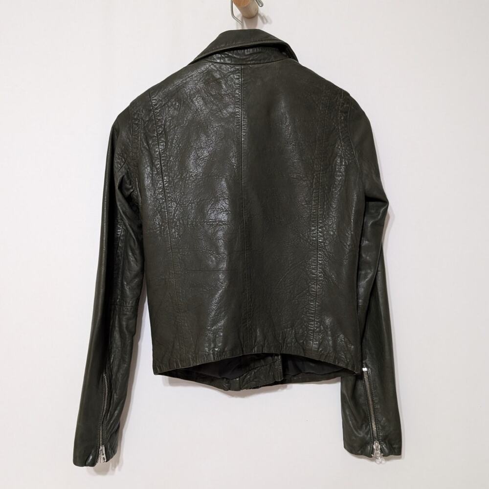 Madewell Washed Leather Motorcycle Jacket Dark Green Size XS Preowned - Picture 5 of 10
